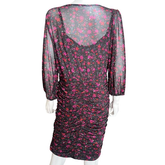 Torrid Sheer Black Floral Ruched Dress w/ Scoop Neck & Long Sleeves Size 0/L - Picture 2 of 6